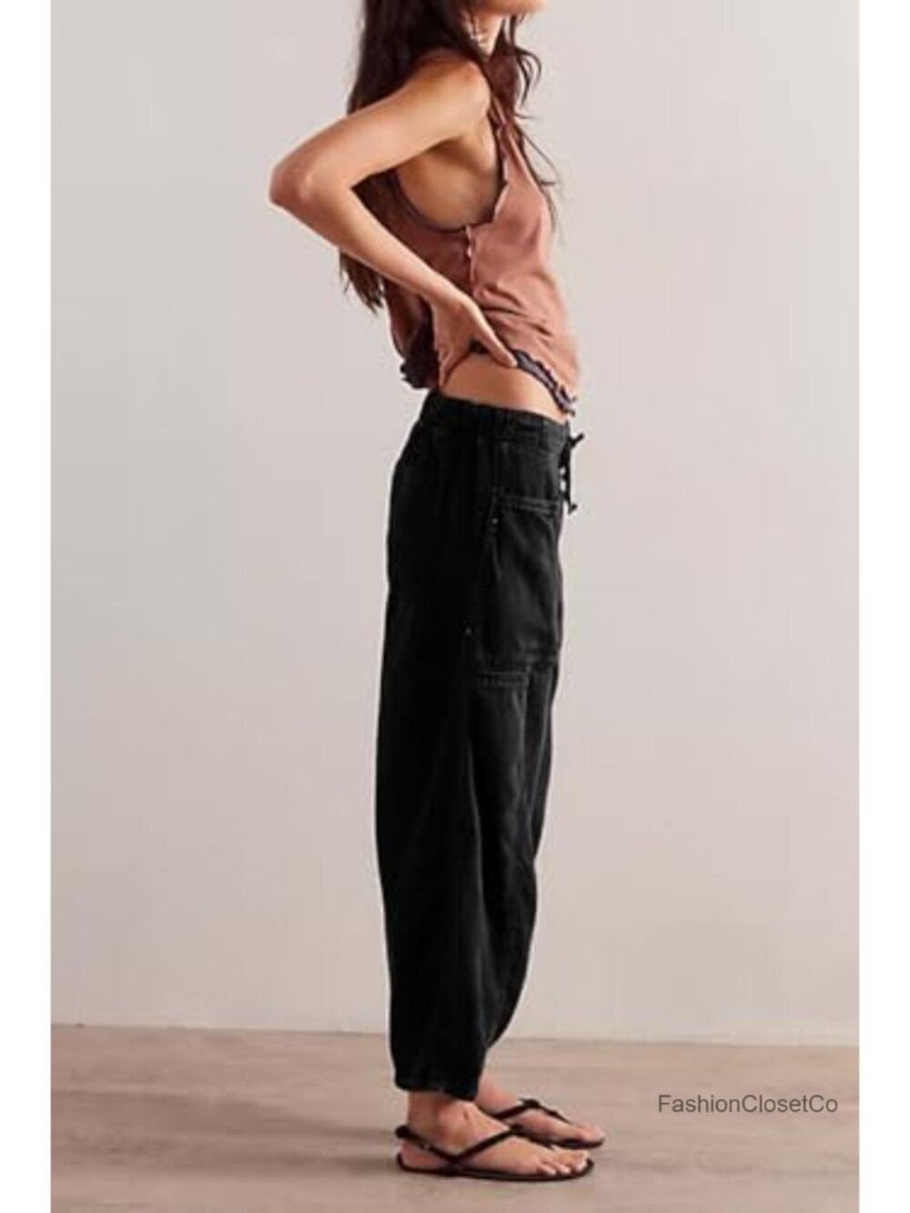 Womens Barrel Jeans Elastic Drawstring Loose Wide Leg Cropped Denim Pants Y2k - Picture 2 of 6